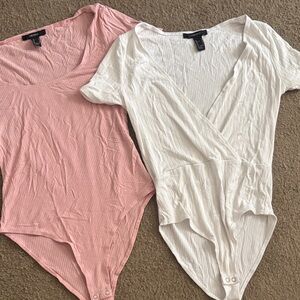 Ribbed Wrap Bodysuit - Pink and White size m
